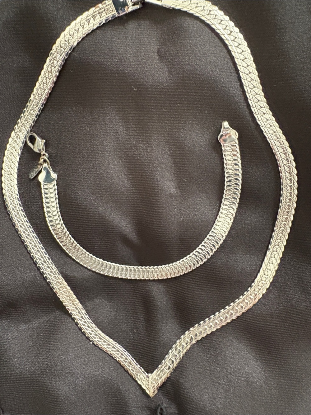 Napier Silver Tone Herringbone Necklace and Matching Bracelet